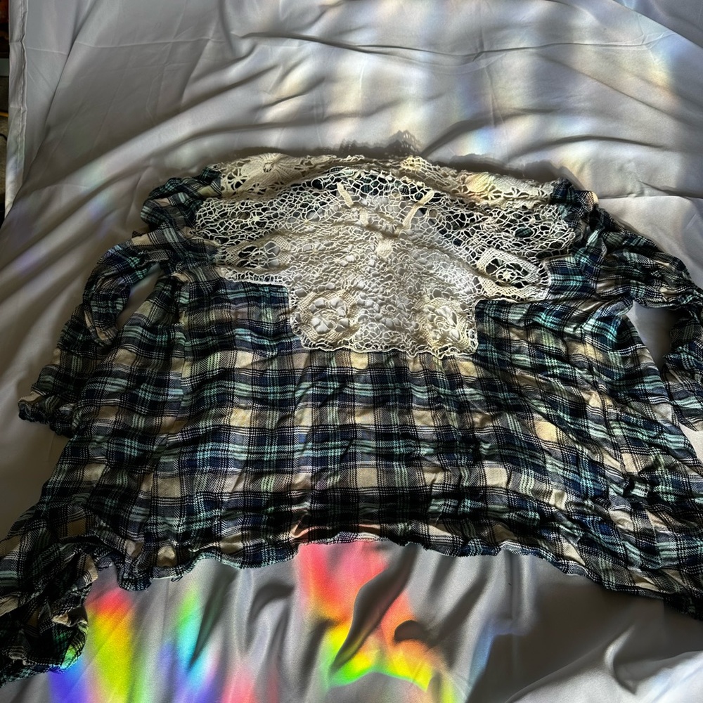 Medium blue flannel lace shirt